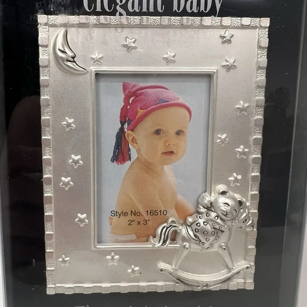 Elegant Baby Silver Plated Photo Frame Teddy Bear 2” X 3”Baby Child Vintage Cast
